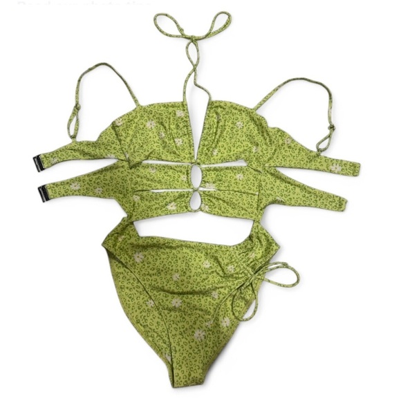 For Love and Lemons Green Animal Daisy Print One Piece Swimsuit medium & large - Picture 3 of 11
